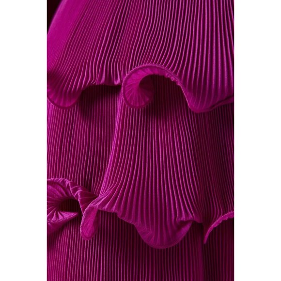 Women Milly Ryan A-Line Chiffon Dress Size 6 M Fuchsia Hem Ruffle V-Neck Layered - Picture 11 of 16